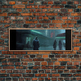 City Canvas Art Print, City Art, Dark Night Street Art, Urban Art, Neon Lights In City, Large Urban Art, Panoramic, Wall Art, Canvas Print