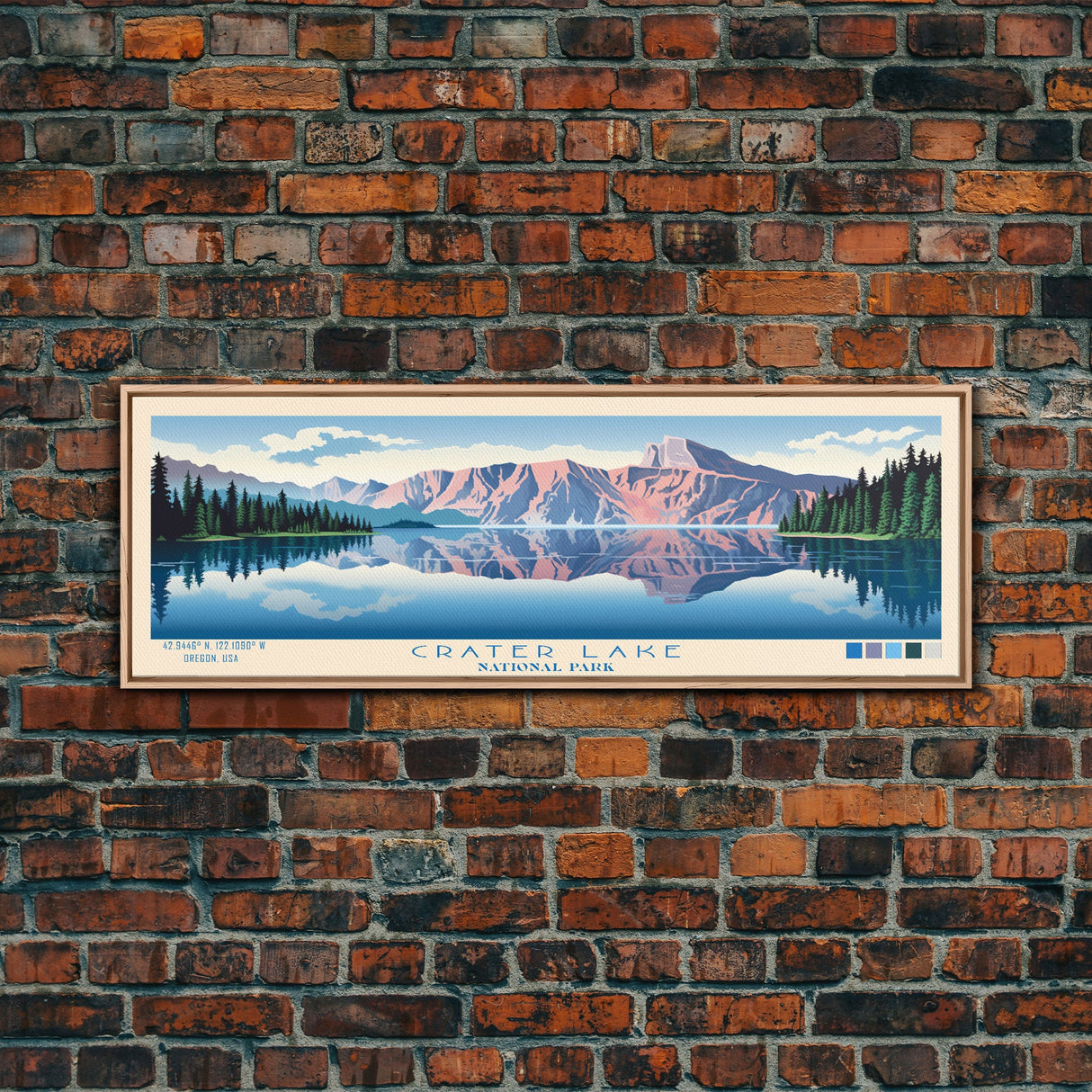 Crater Lake National Park, Panoramic Oregon Travel Art, National Park Print, Minimalist Travel Art, Midcentury Modern Style Landscape