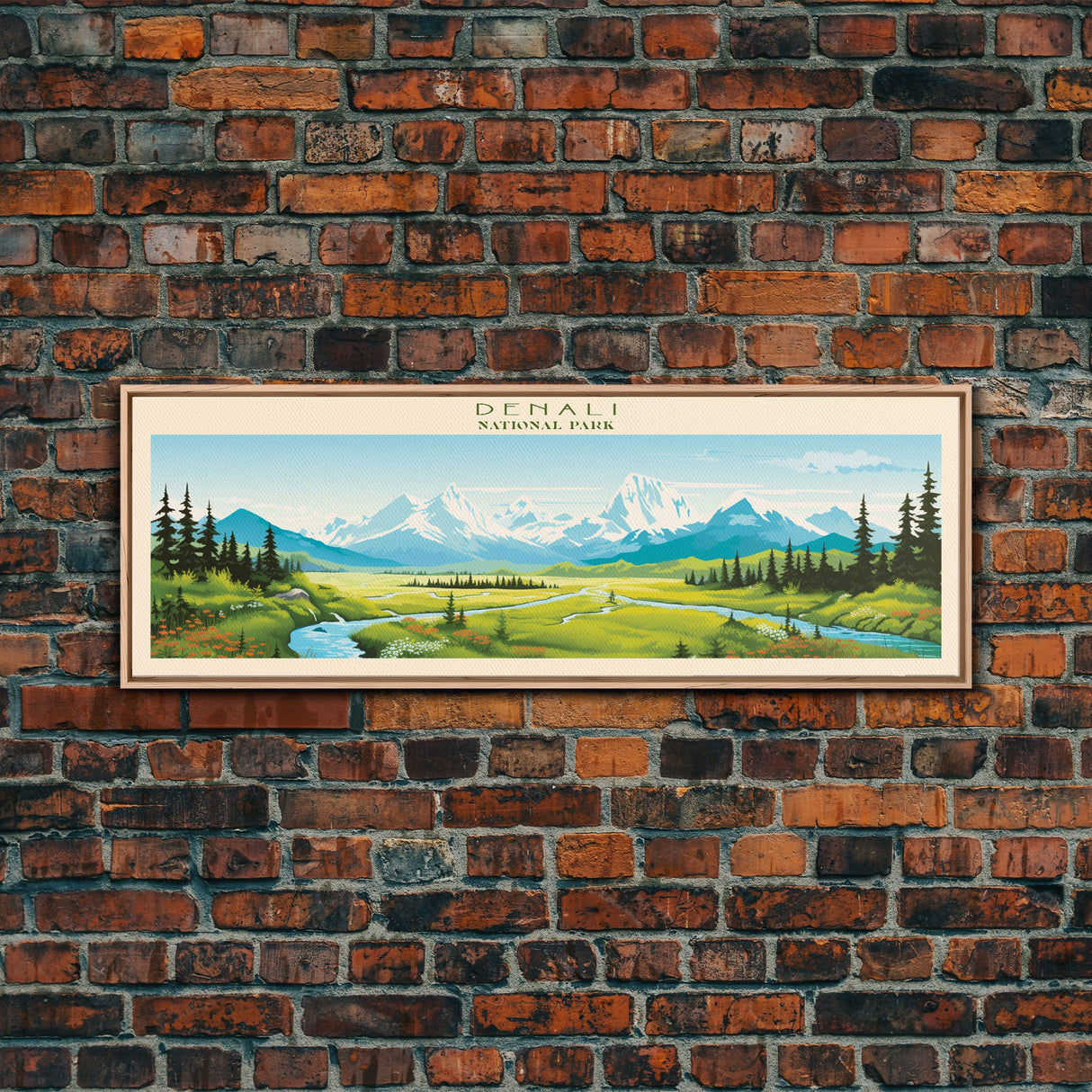 Denali National Park, Panoramic Alaska Travel Art, National Park Print, Minimalist Travel Art, Midcentury Modern Style Landscape