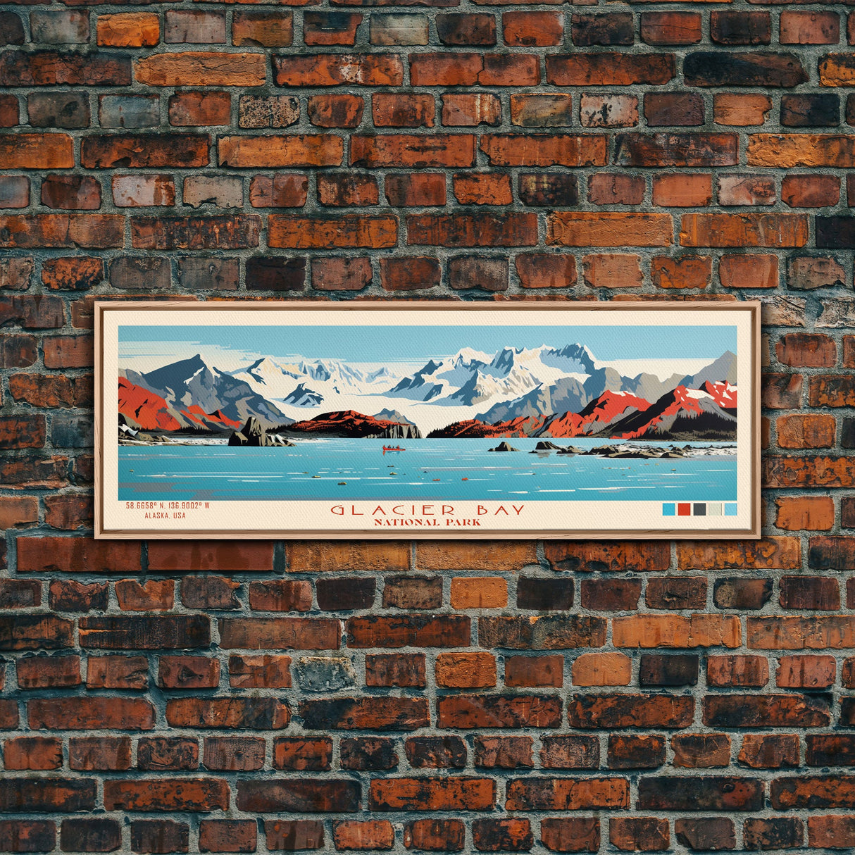 Glacier Bay National Park, Panoramic Alaska Travel Art, National Park Print, Minimalist Travel Art, Midcentury Modern Style Landscape