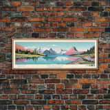 Glacier National Park, Panoramic Montana Travel Art, National Park Print, Minimalist Travel Art, Midcentury Modern Style Landscape