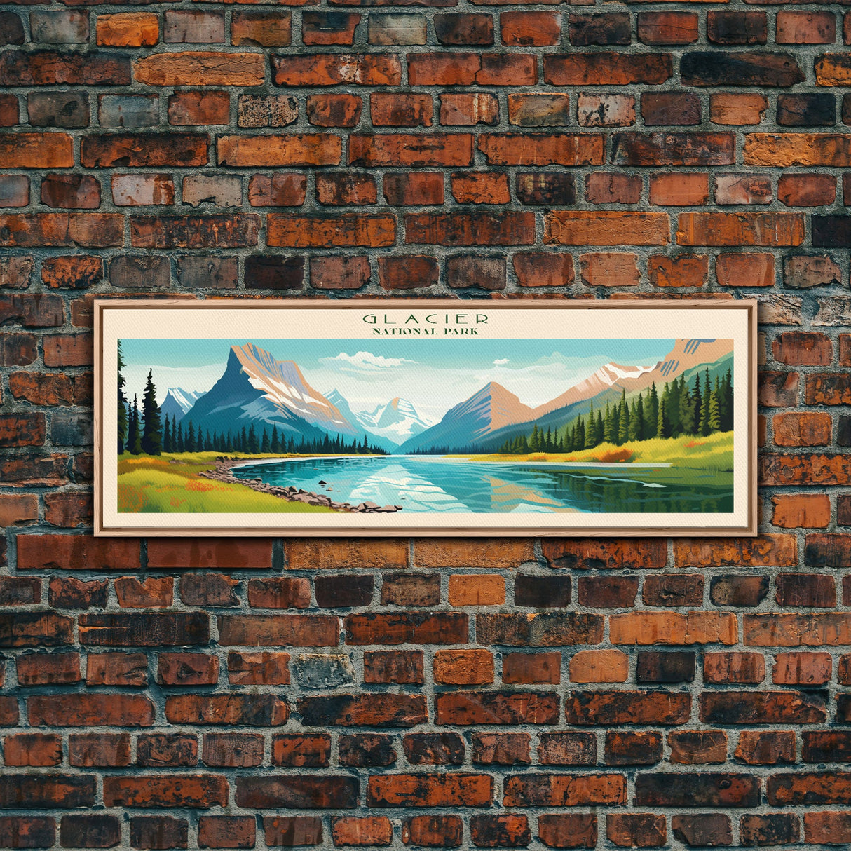 Glacier National Park, Panoramic Montana Travel Art, National Park Print, Minimalist Travel Art, Midcentury Modern Style Landscape