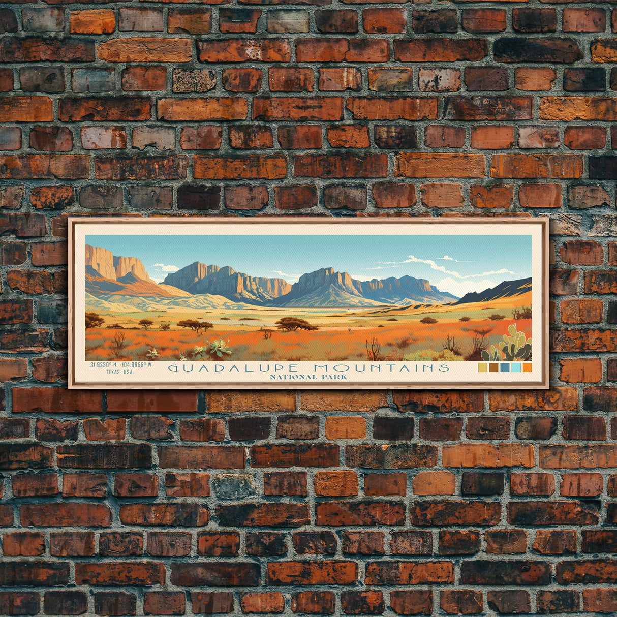 Guadalupe Mountains National Park, Panoramic Texas Travel Art, National Park Print, Minimalist Travel Art, Midcentury Modern Style Landscape