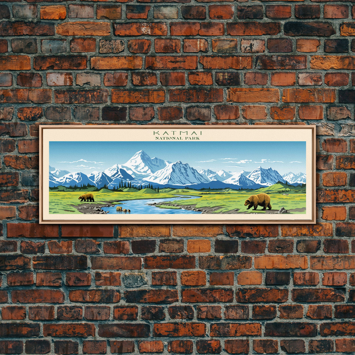 Katmai National Park, Panoramic Alaska Travel Art, National Park Print, Minimalist Travel Art, Midcentury Modern Style Landscape