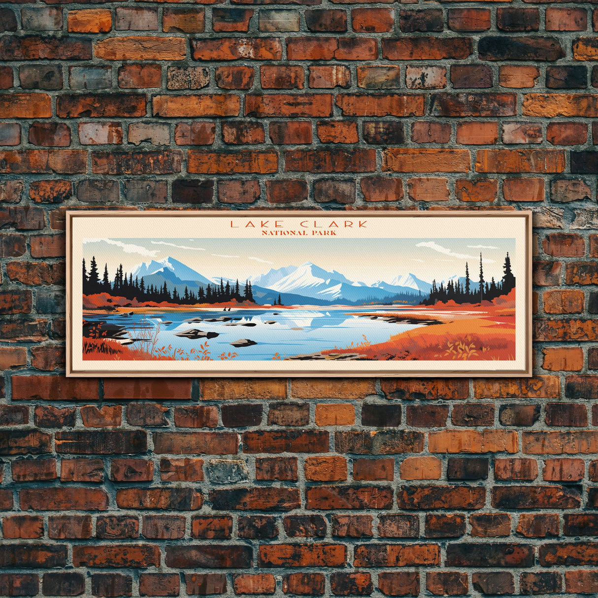 Lake Clark National Park, Panoramic Alaska Travel Art, National Park Print, Minimalist Travel Art, Midcentury Modern Style Landscape