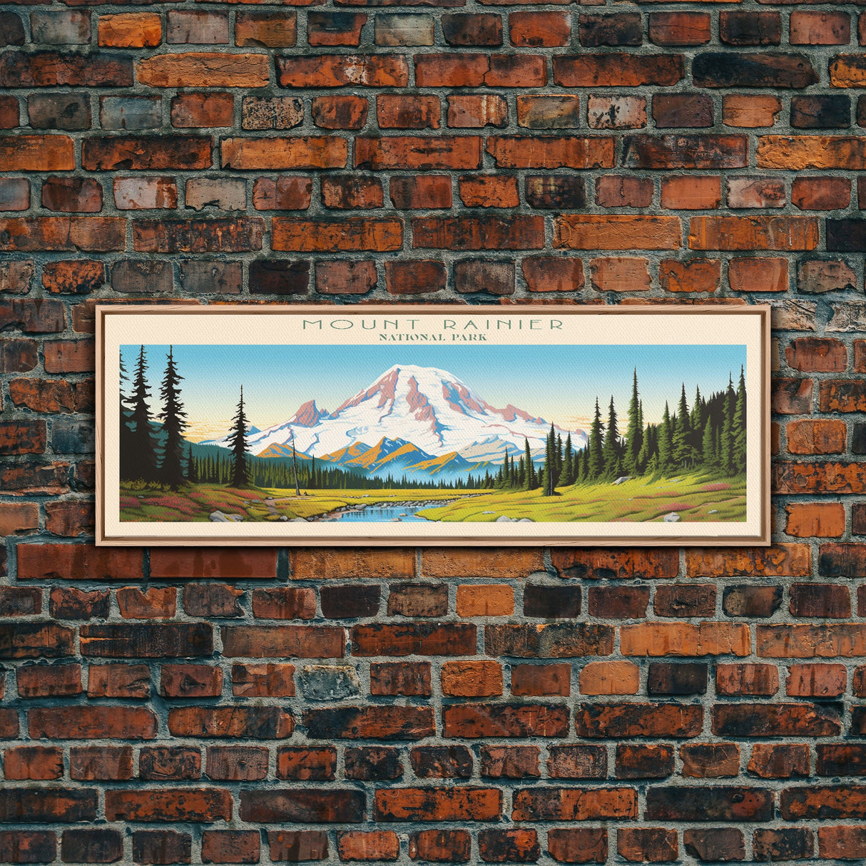 Mount Rainier National Park Panoramic Washington Travel Art, National Park Print, Minimalist Travel Art, Midcentury Modern Style Landscape