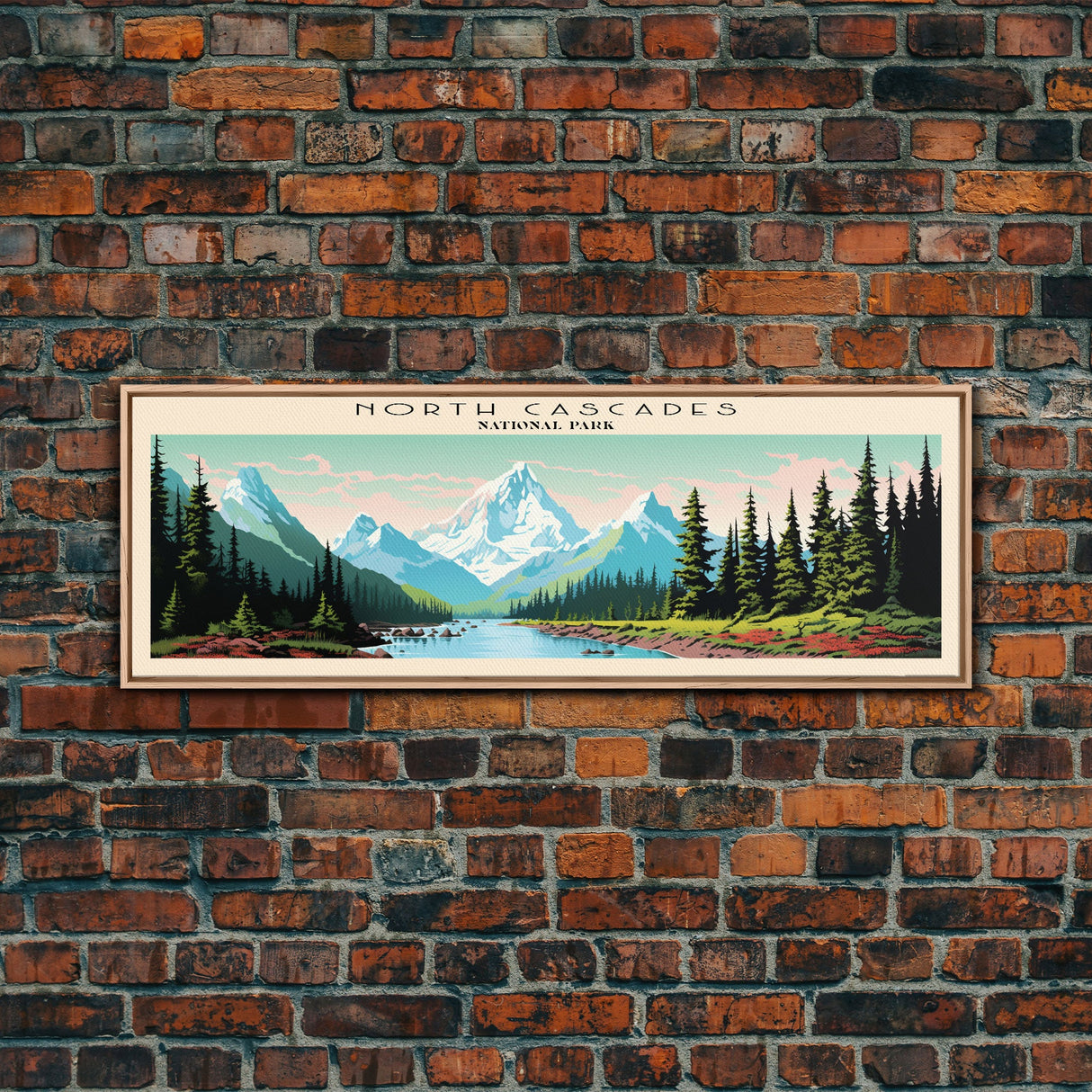 North Cascades National Park Panoramic Washington Travel Art, National Park Print, Minimalist Travel Art, Midcentury Modern Style Landscape