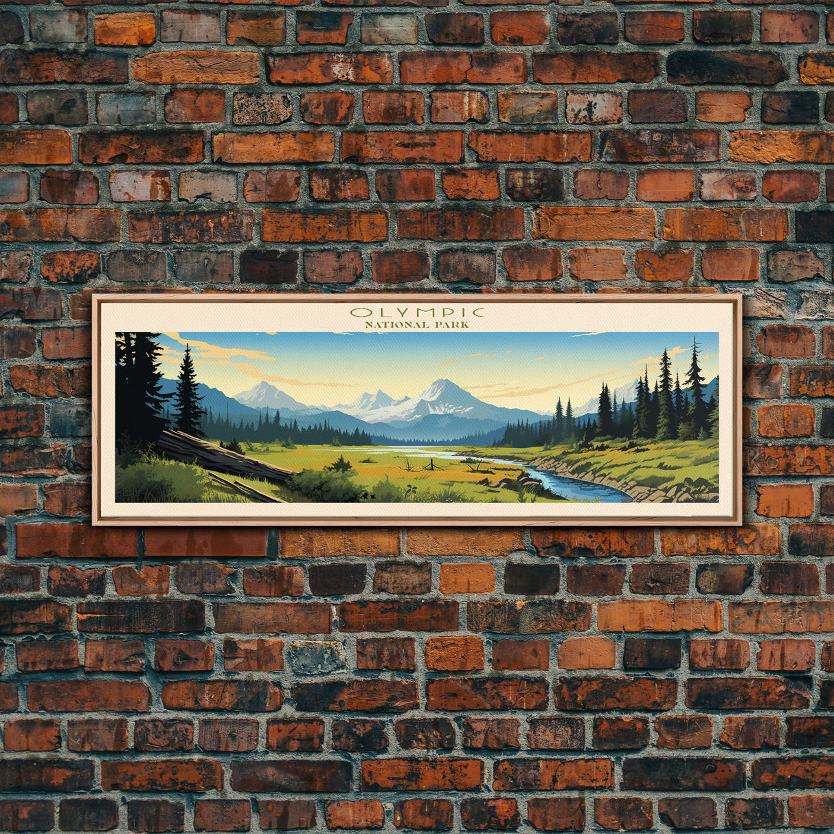 Olympic National Park Panoramic Washington Travel Art, National Park Print, Minimalist Travel Art, Midcentury Modern Style Landscape