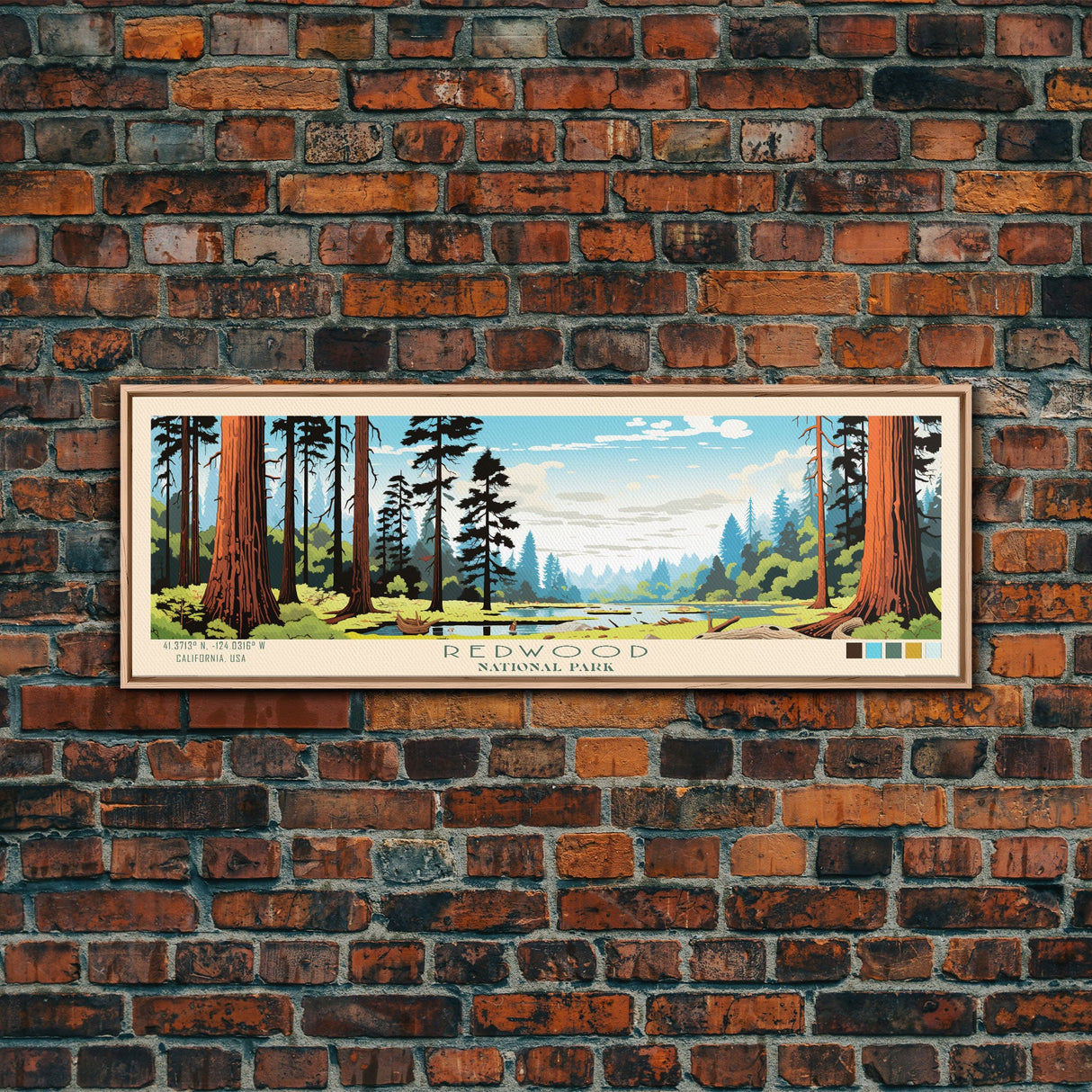 Redwood National Park Panoramic California Travel Art, National Park Print, Minimalist Travel Art, Midcentury Modern Style Landscape