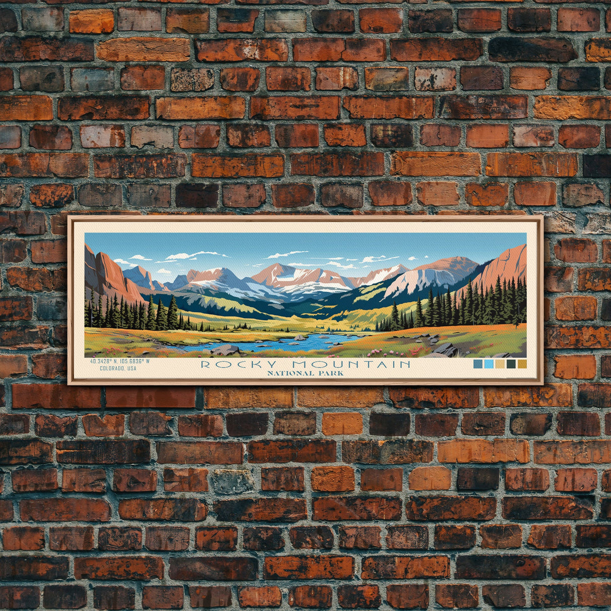 Rocky Mountain National Park Panoramic Colorado Travel Art, National Park Print, Minimalist Travel Art, Midcentury Modern Style Landscape