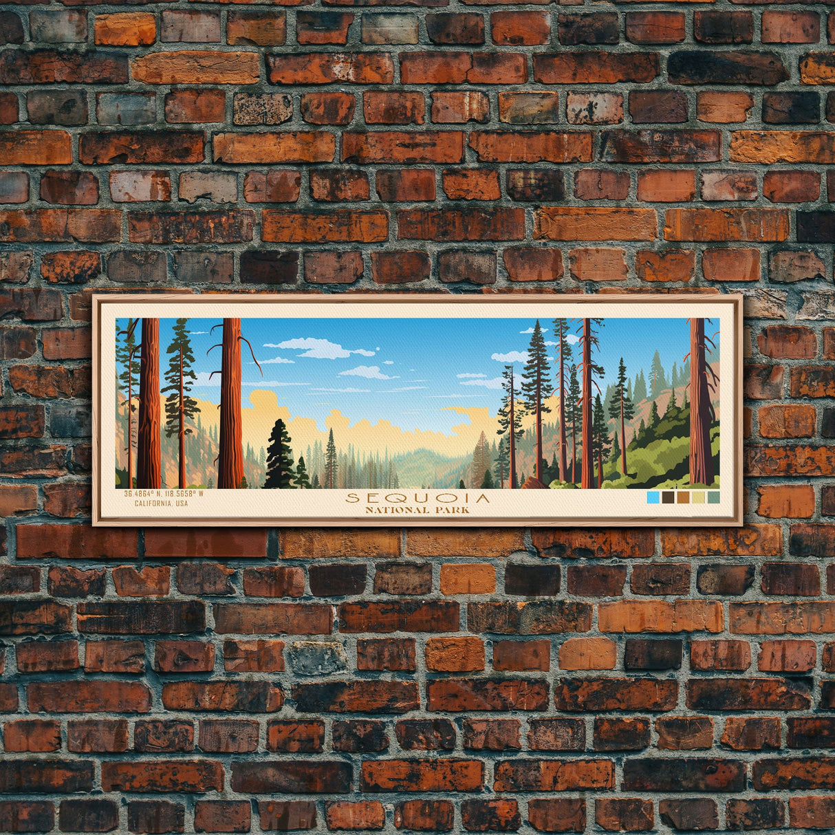 Sequoia National Park Panoramic California Travel Art, National Park Print, Minimalist Travel Art, Midcentury Modern Style Landscape