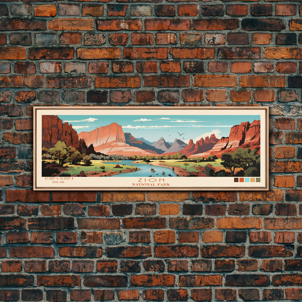 Zion National Park Panoramic Utah Travel Art, National Park Print, Minimalist Travel Art, Midcentury Modern Style Landscape