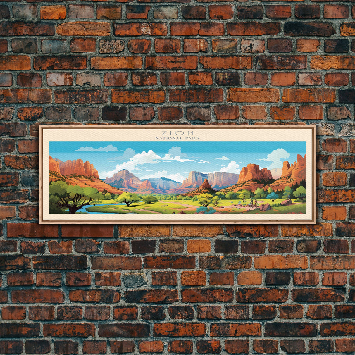 Zion National Park Panoramic Utah Travel Art, National Park Print, Minimalist Travel Art, Midcentury Modern Style Landscape