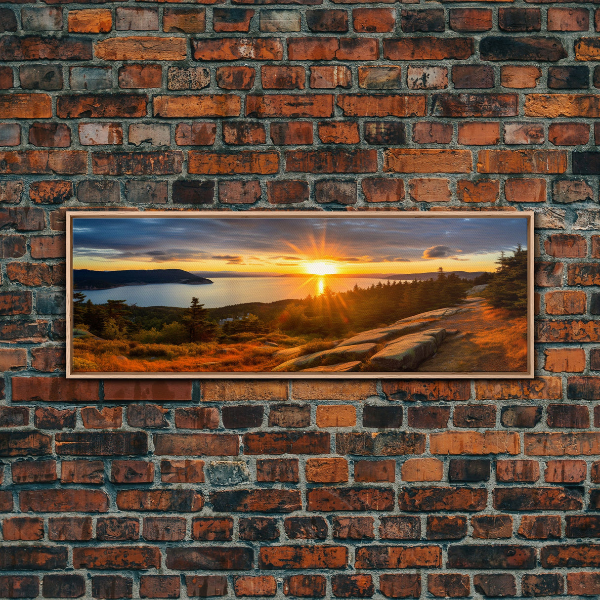 Photographic Panoramic of Acadia National Park, Sunset Photography, National Park Art, Framed Canvas Print, Landscape Photography