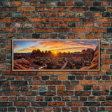 Photographic Panoramic of Arches National Park, Sunset Photography, National Park Art, Framed Canvas Print, Landscape Photography