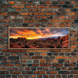 Photographic Panoramic of Arches National Park, Sunset Photography, National Park Art, Framed Canvas Print, Landscape Photography