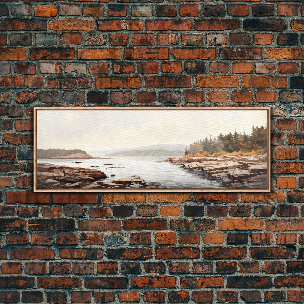 Watercolor Panoramic Acadia National Park Horizontal Framed Canvas Print, Extra Large Art, Large Wall Art, Landscape Paintin