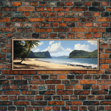 Watercolor Panoramic American Samoa National Park Framed Canvas Print Wall Art, Watercolor Landscape Painting