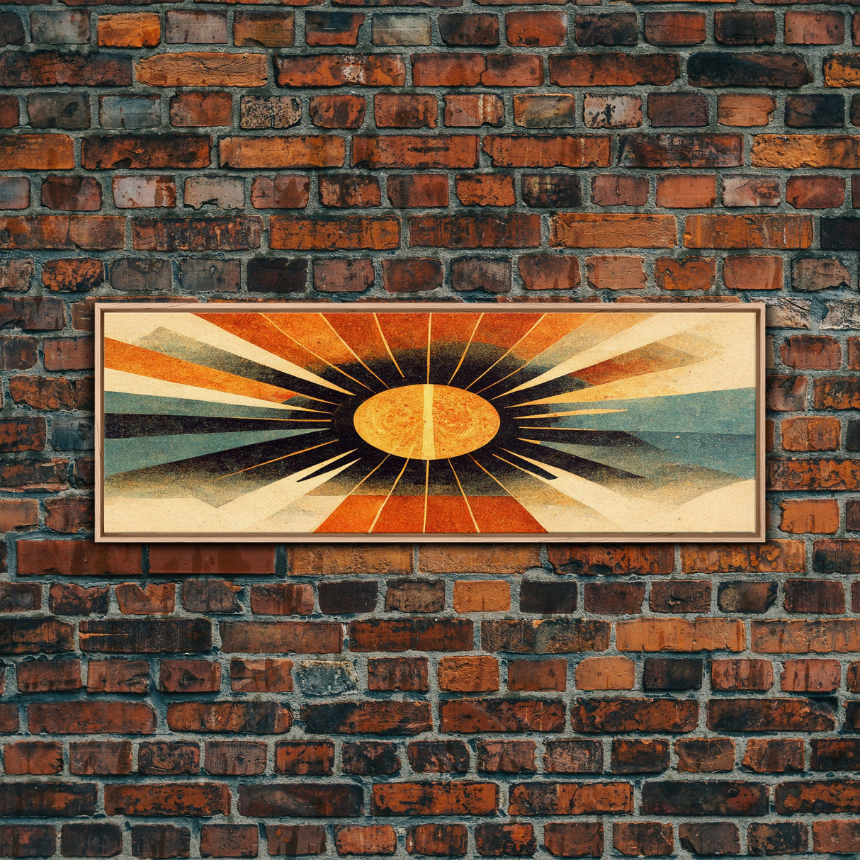 Sunset Art Deco Sunburst Wall Art, Ready To Hang Canvas Print, Panoramic Art, Art Deco Wall Decor, Above Bed, Above Couch, Above Sofa