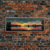 Cool Sunset Over The Lake, Ready To Hang Canvas Print, Panoramic Art, Lakehouse Wall Decor, Lake House Art, Beach House Art