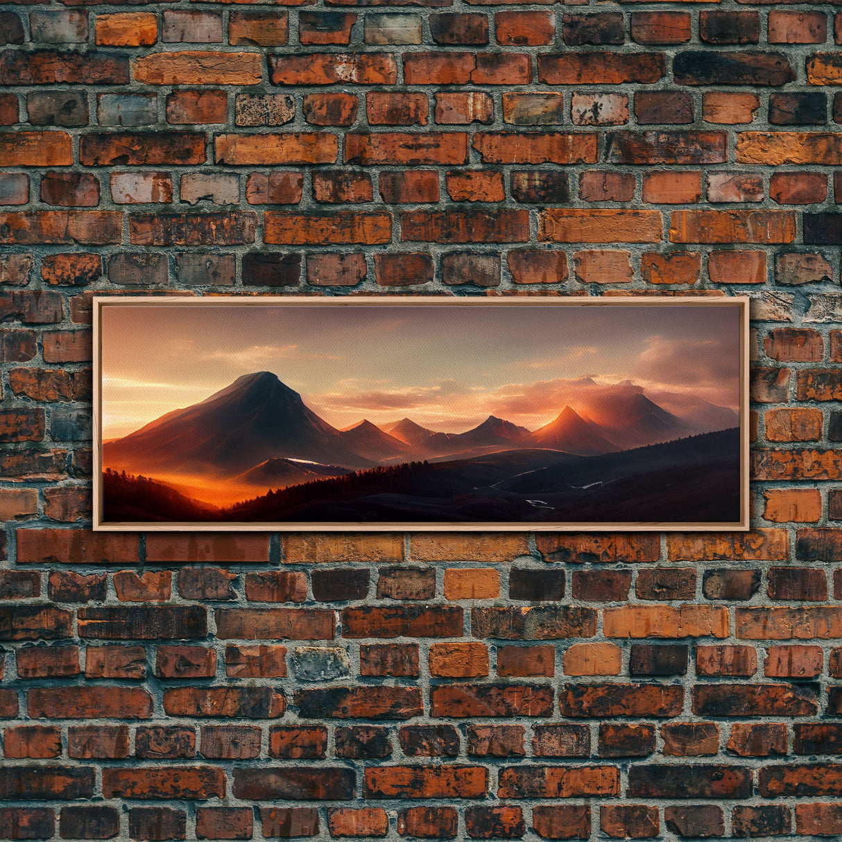 Sunset Over The Mountains, Ready To Hang Canvas Print, Panoramic Art, Above Bed Art, Above Couch Art, Above Sofa Landscape Decor