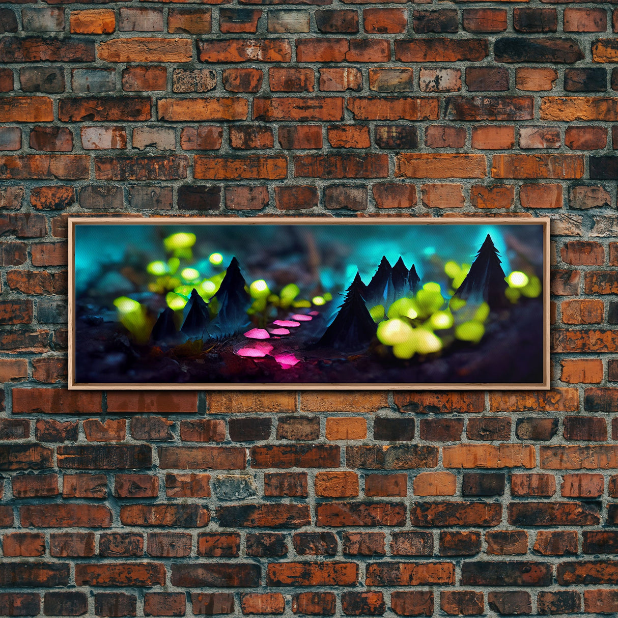 Luminescent trail in the forest, fantasy art, RPG concept art, tiny worlds, glowing mushrooms , Ready To Hang Canvas Print, Panoramic Art,