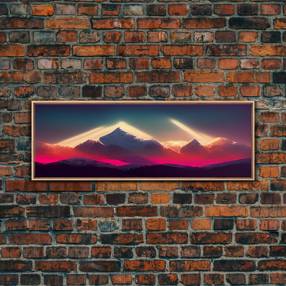 Panoramic Canvas Print, Mountain Sunrise Wall Decor, Cool Wall Art, Ready To Hang, Vaporwave Sunset, Cool Landscape Art