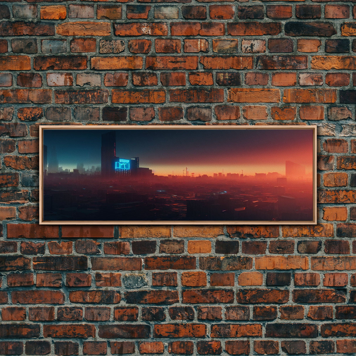 Cyberpunk Cityscape, Ready To Hang Canvas Print, Panoramic, Cyberpunk Concept Art, Cityscape at Sunset, Cool mancave art, gift for him