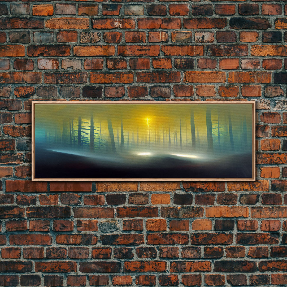 Foggy Forest, UFO Sighting, Ready To Hang Canvas Print, Panoramic Art, Scifi Wall Art