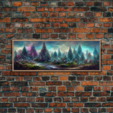 High Fantasy Forest Wall Art, Ready To Hang Canvas Print, Panoramic Art, Fantasy RPG Concept Art