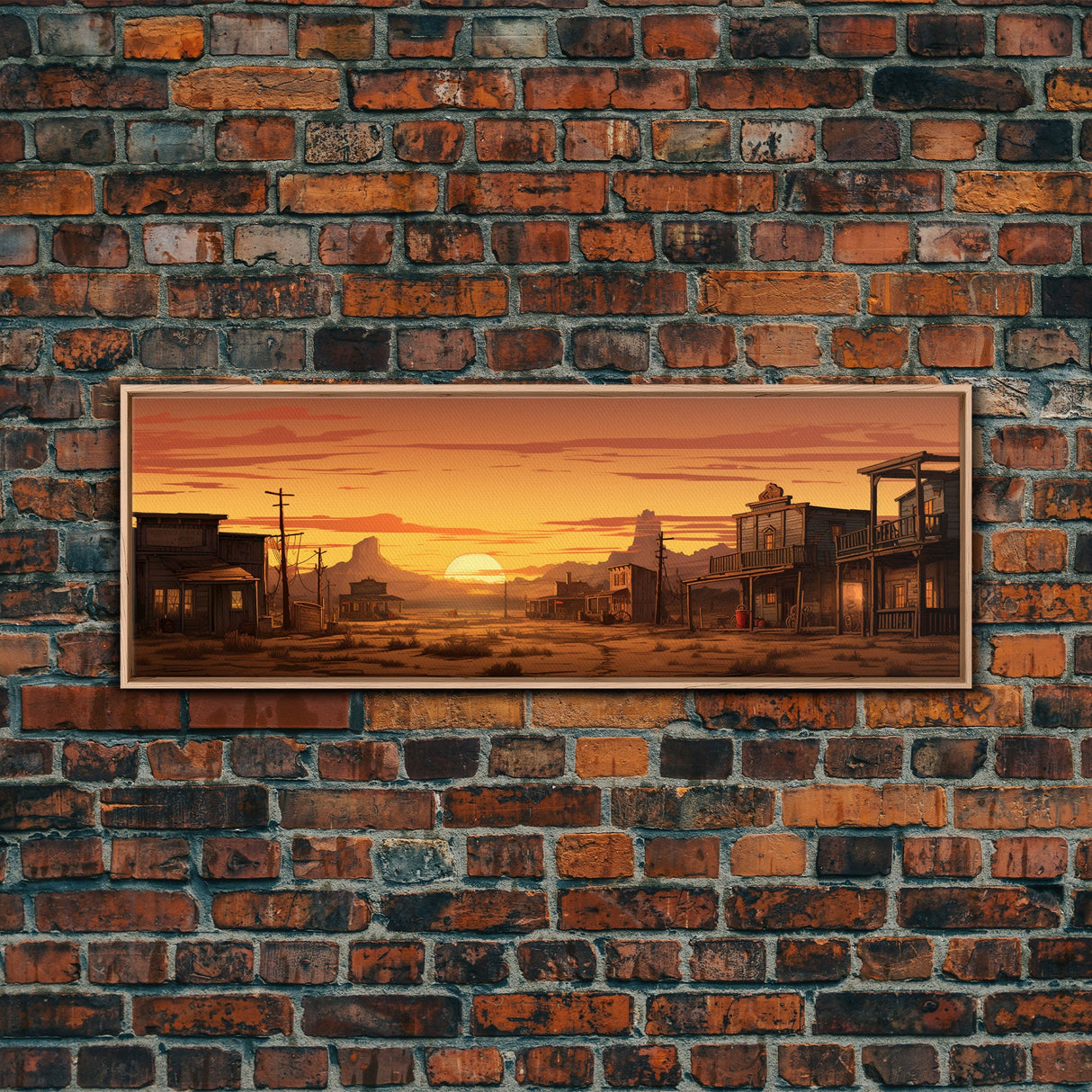 Abandoned Wildwest Ghost Town Framed Canvas Print, Panoramic Wall Art, Wild West Decor, Southwestern Farmhouse Decor, Boom Town Art