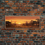 Abandoned Wildwest Ghost Town Framed Canvas Print, Panoramic Wall Art, Wild West Decor, Southwestern Farmhouse Decor, Boom Town Art