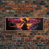 The Battle Angel, Framed Canvas Print, Game Room Art, Panoramic Painting, Panoramic Wall Art, Extra Large Wall Art