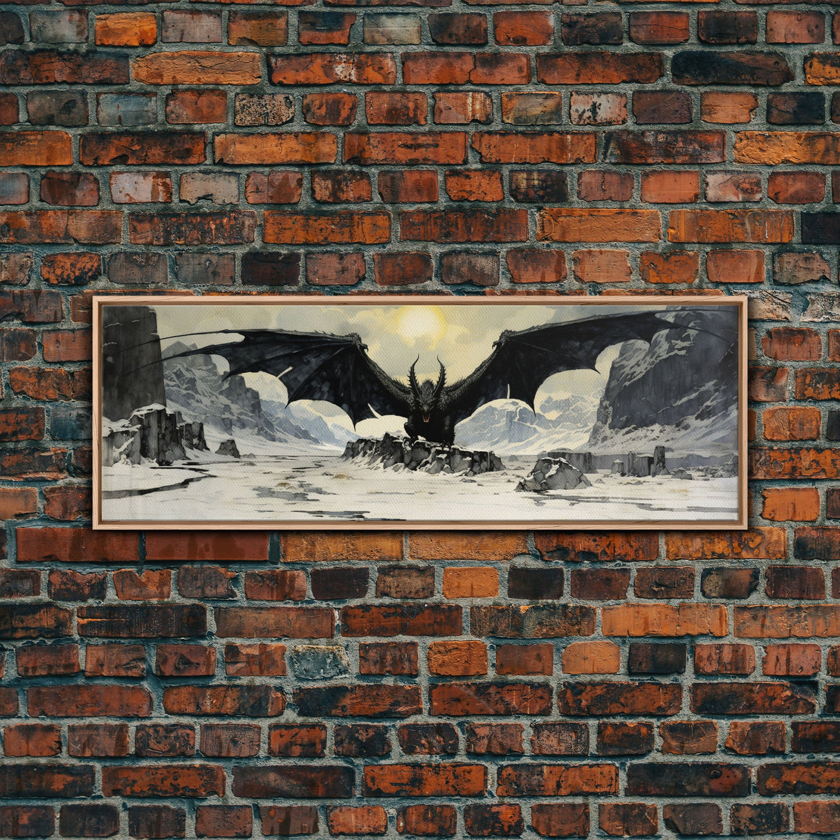 Panoramic Of a Dragon, Framed Canvas Print, Fantasy Decor, Fantasy Dragon Painting