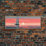 Nautical Decor, Beach Decor, Navy Decor, Coastal Decor, Sailboat At Sunset Framed Canvas Print, Ship Art, Lakehouse Decor, Nautical Painting