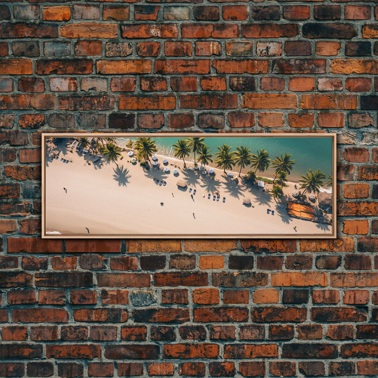 Drone Shot of Bora Bora, Vacation Art, Tropical Beach Photography Framed Canvas Print, Panoramic Bird's Eye View of Paradise