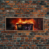 A Bigger Dumpster Fire, Panoramic Canvas Print, Framed Wall Art, Wall Decor, Graffiti Art