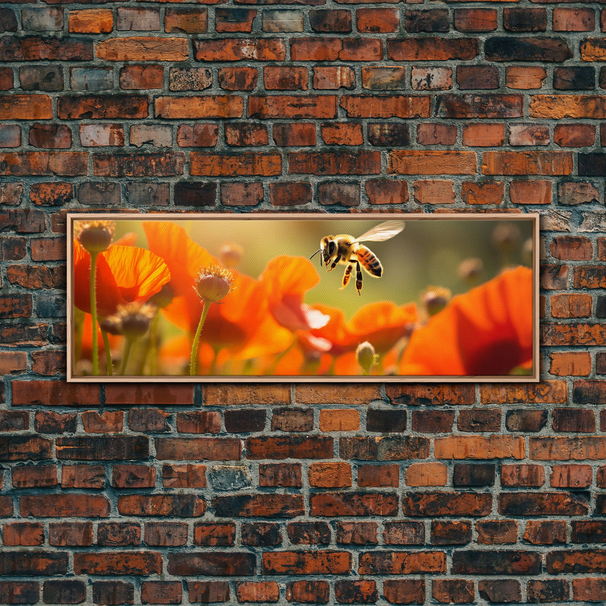 Panoramic Macro Photo Of a Honey Bee, Framed Canvas Print, Nursery Decor, Bee Art, Unique Wall Art / Gift Idea