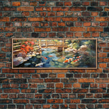 Panoramic Koi Pond Painting Canvas Print, Framed Wall Art, Unique Home Decor, Gift Idea, Art With Frame, Living Room Art