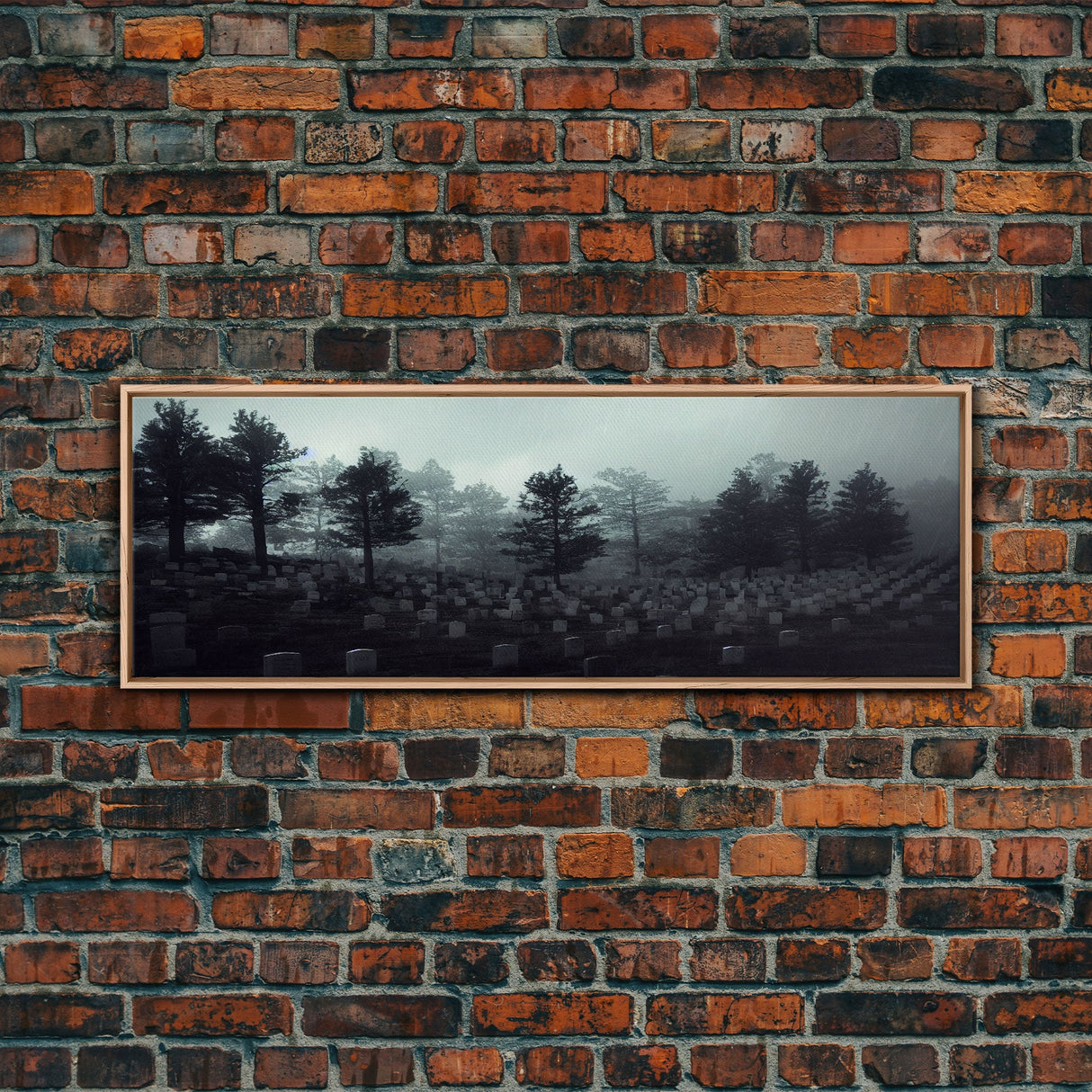 Haunted Cemetery Halloween Art, Extra Large Wall Art, Framed Panoramic Canvas Print, Framed Wall Decor