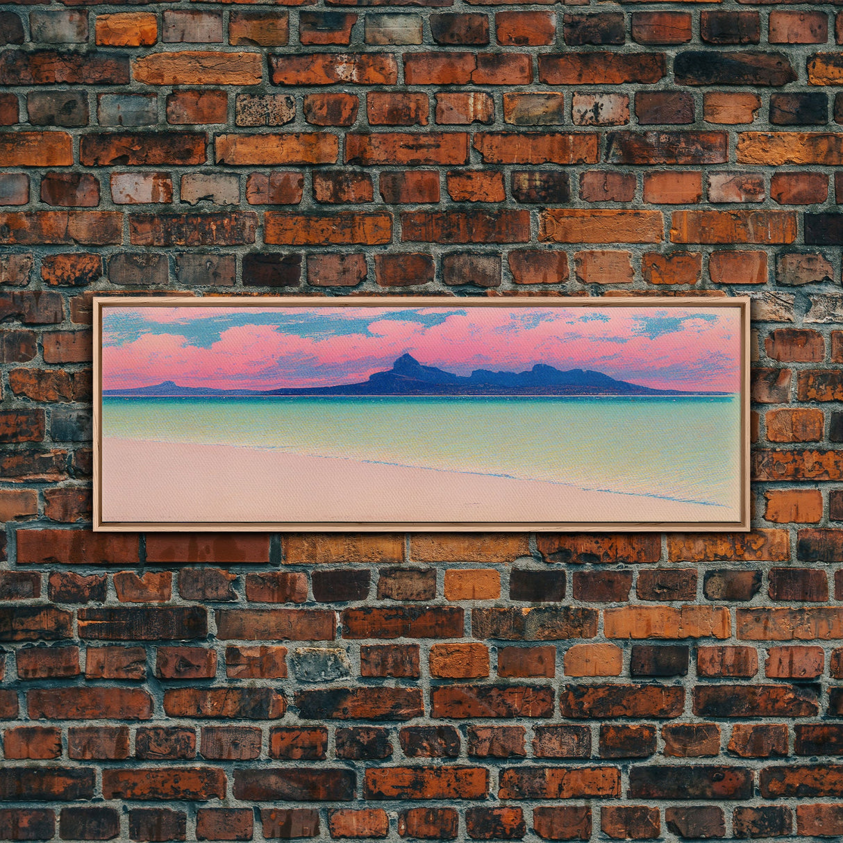 Neon Pink Beach, Cool Abstract Art, Extra Large Wall Art, Framed Panoramic Canvas Print, Framed Wall Art