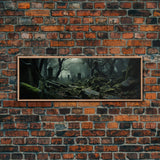 Spooky Overgrown Cemetary Panoramic Canvas Print, Framed Halloween Art, Spooky Decor, Halloween Art, Halloween Wall Art, Halloween Art Print