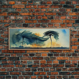 Palm Tree In A Hurricane, Extra Large Wall Art, Framed Panoramic Canvas Print, Framed Wall Art