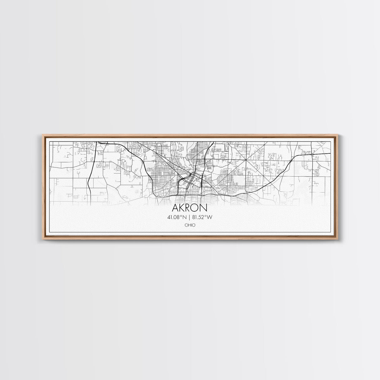 Panoramic Akron City Map, Ohio Art, Map Print, Minimalist Wall Art, Canvas Art, Housewarming Gift, Street Map Art, Closing Gift