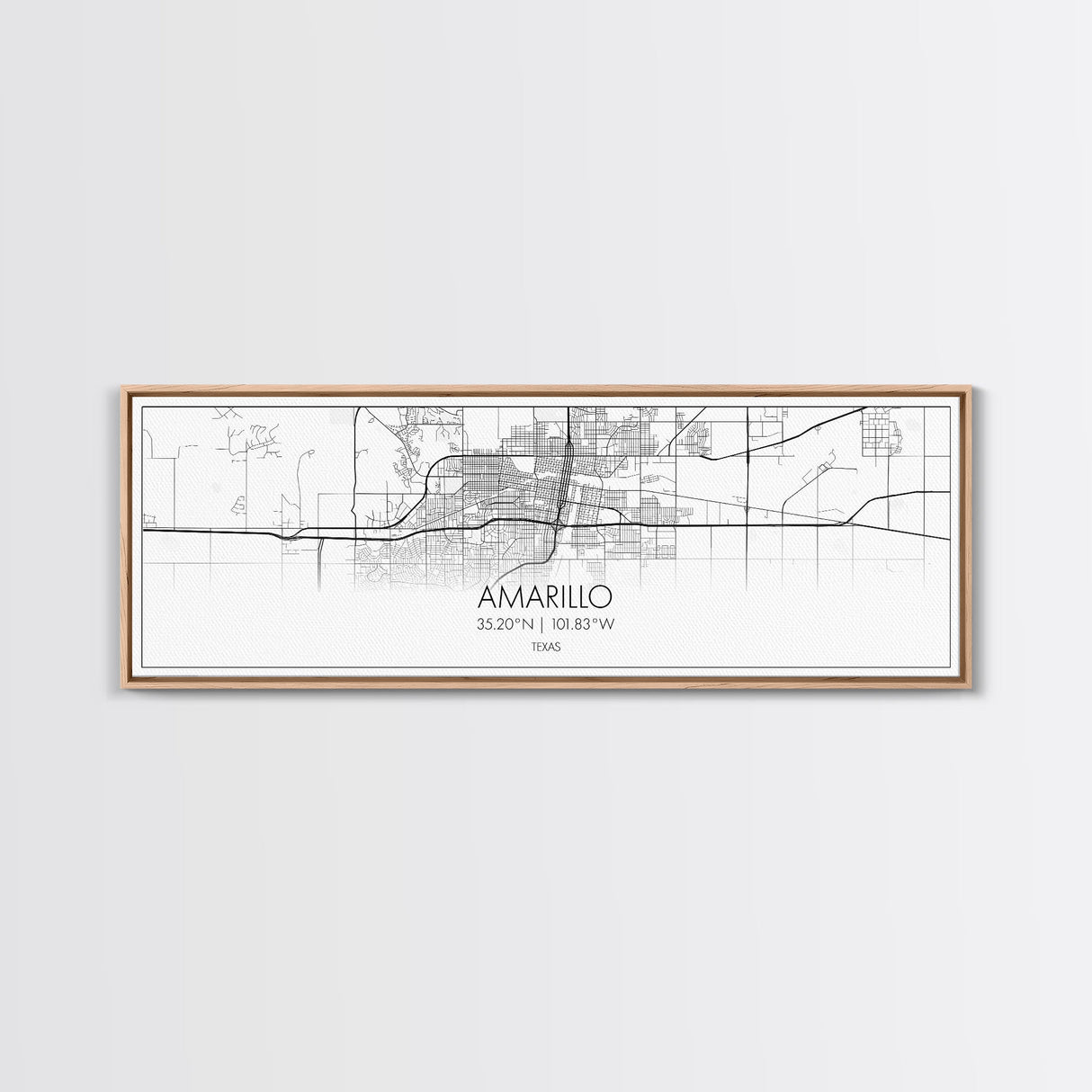 Panoramic Amarillo City Map, Texas Art, Map Print, Minimalist Wall Art, Canvas Art, Housewarming Gift, Street Map Art, Closing Gift