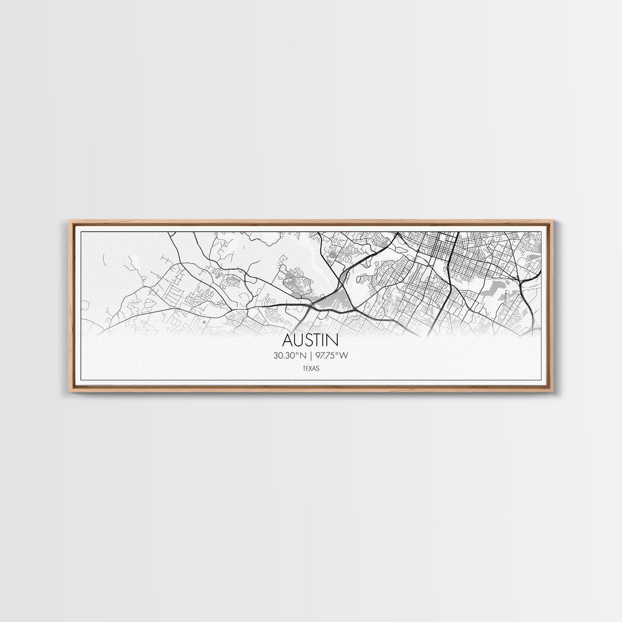 Panoramic Austin City Map, Texas Art, Map Print, Minimalist Wall Art, Canvas Art, Housewarming Gift, Street Map Art, Closing Gift