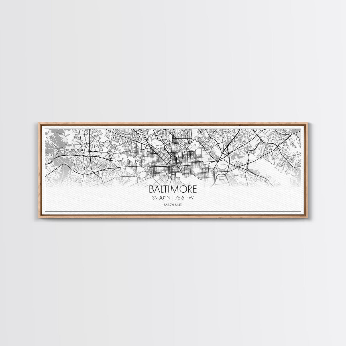 Panoramic Baltimore City Map, Maryland Art, Map Print, Minimalist Wall Art, Canvas Art, Housewarming Gift, Street Map Art, Closing Gift