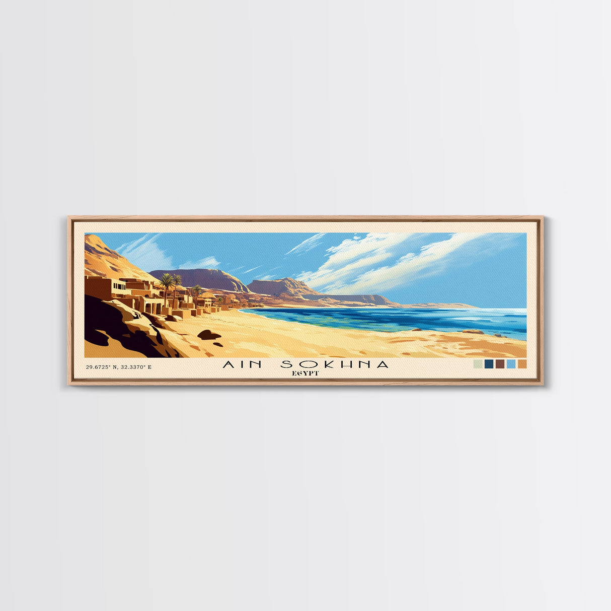 Ain Sokhna, Egypt Panoramic Print, Vacation Gift, Egypt Wall Art, Beach Painting, Beach Decor, Large Wall Art, Wood Frame Art