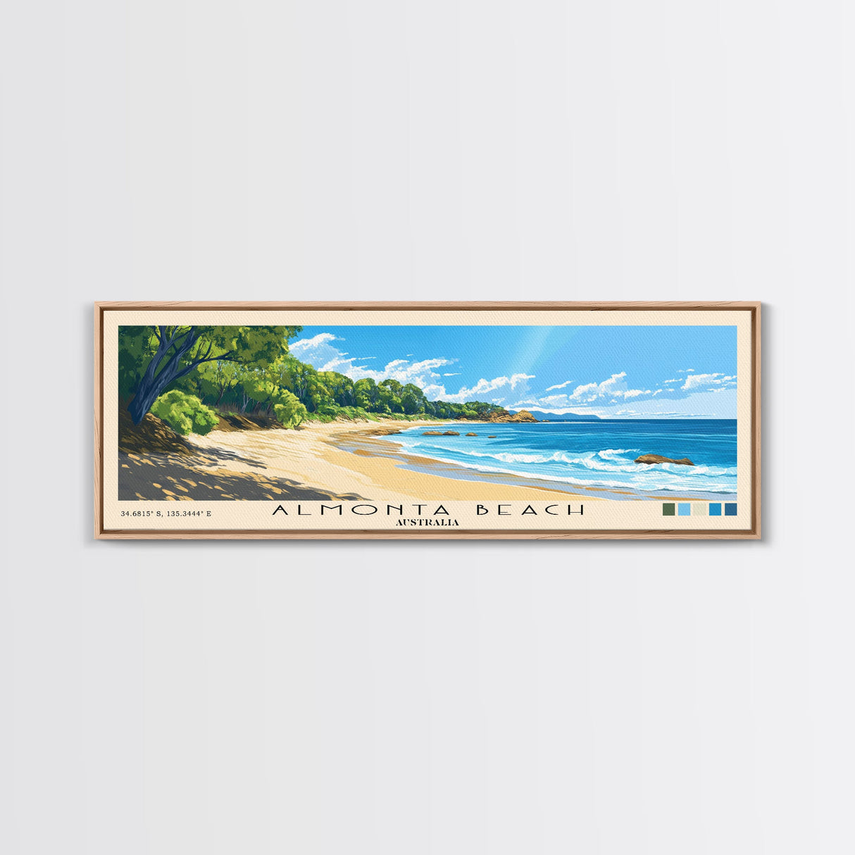 Almonta Beach, Australia Panoramic Beach Print, Vacation Gift, Australia Wall Art, Framed Canvas Print, Framed Beach Painting