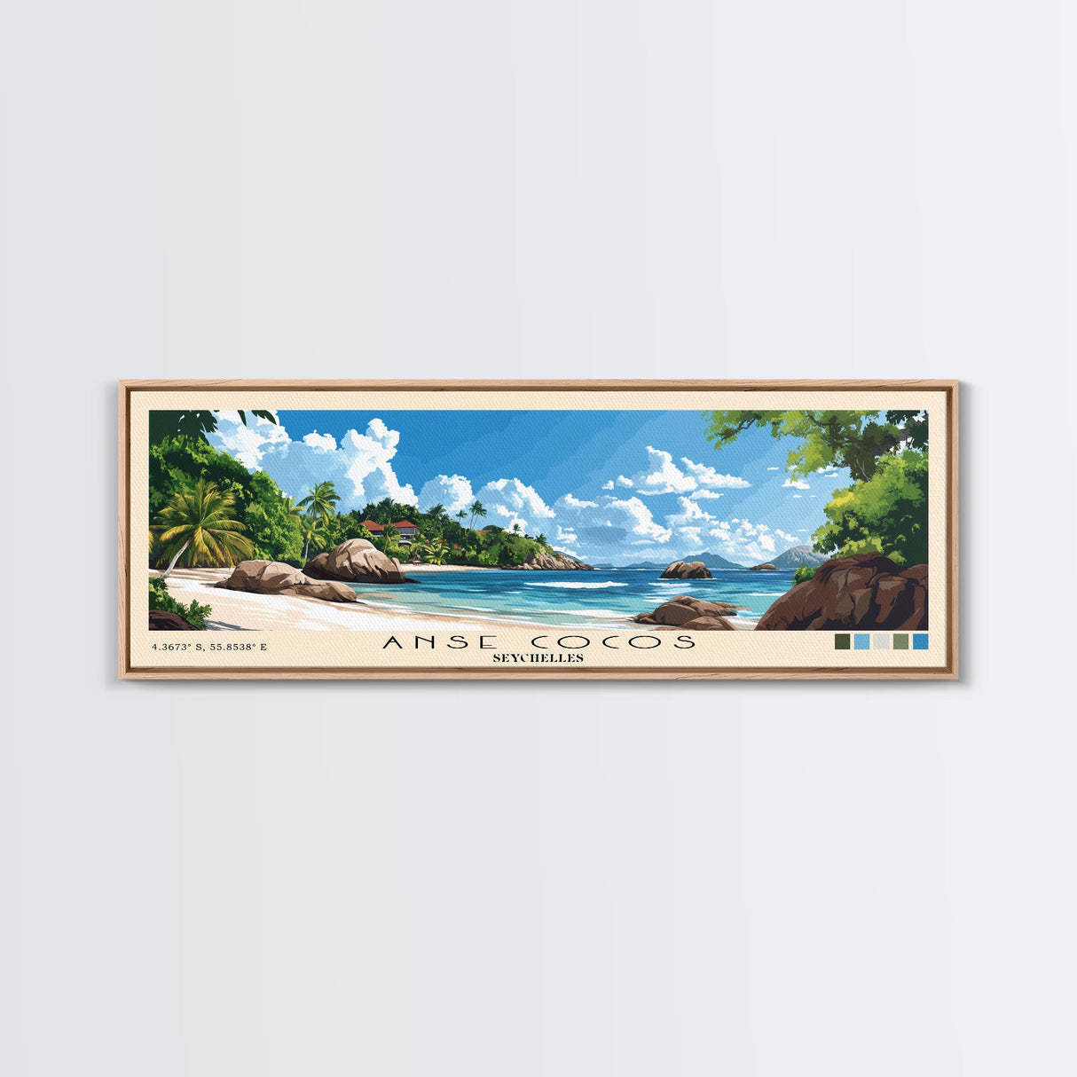 Anse Cocos, Seychelles Panoramic Beach Print, Vacation Gift, Seychelles Wall Art, Beach Painting, Beach Decor, Beach Painting